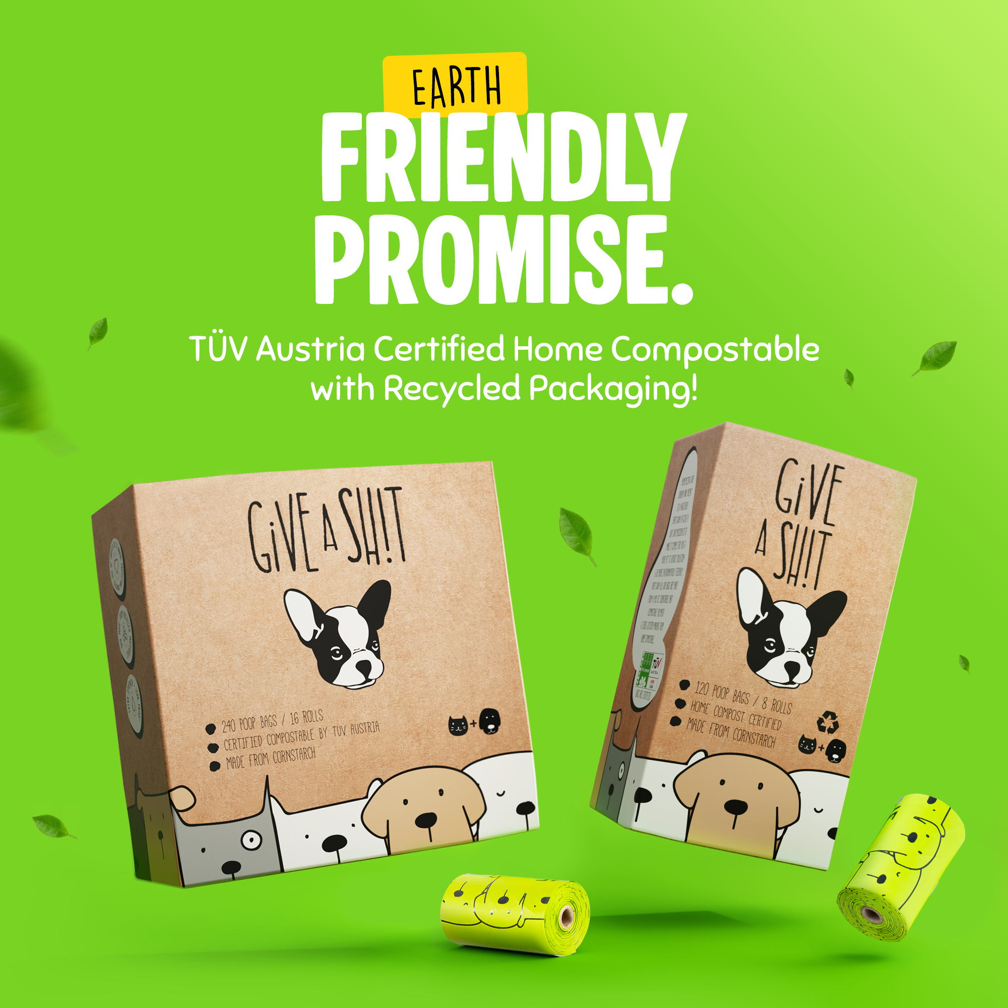 Extra Long Certified Compostable Dog Poop Bags with Handles