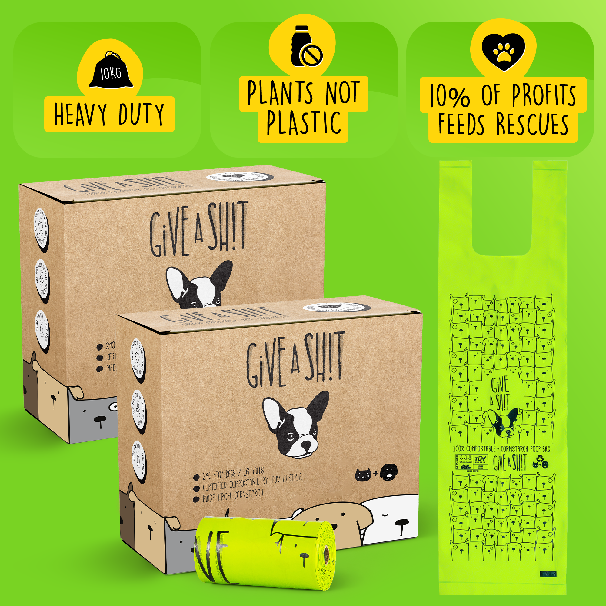 Extra Long Certified Compostable Dog Poop Bags with Handles