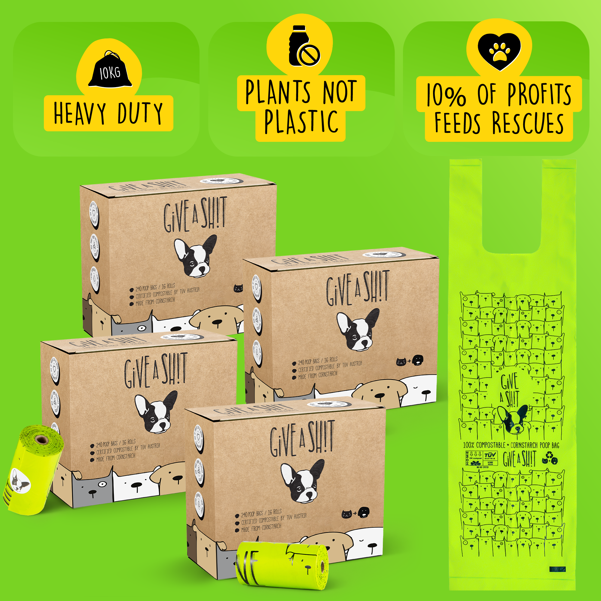 Extra Long Certified Compostable Dog Poop Bags with Handles