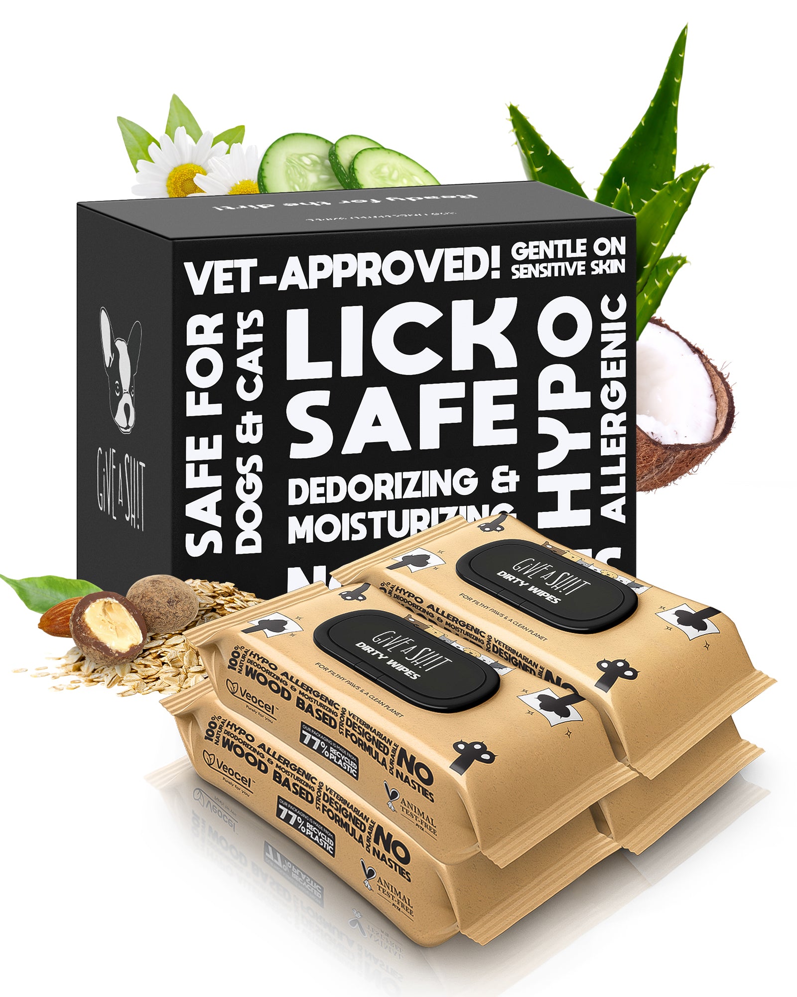 GIVE A SH!T plant-based pet wipes 400 count four pack bundle, save 10%, 66% less CO2, tree planted, vet-approved lick-safe for dogs cats