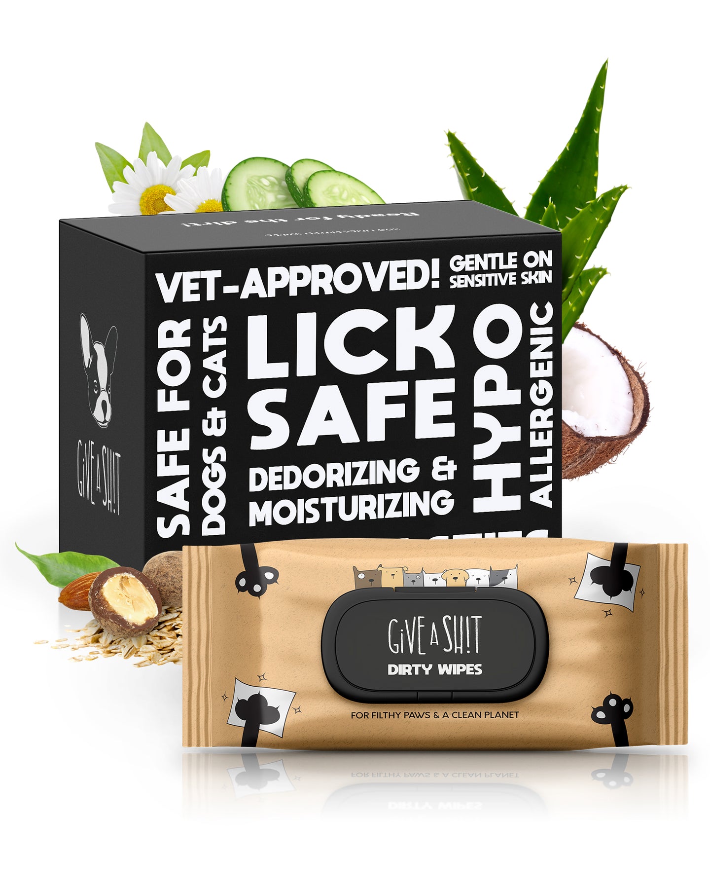 GIVE A SH!T plant-based full body pet wipes 100 count, vet-approved Dr Paula Simons, lick-safe for dogs and cats, Lenzing Lyocell wood-based, FSC PETA certified